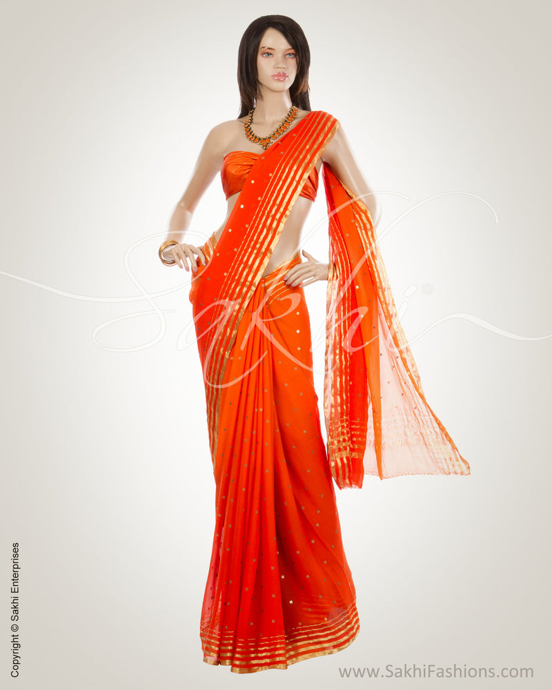MSM-23225 - Orange & Gold Pure Georgette Saree