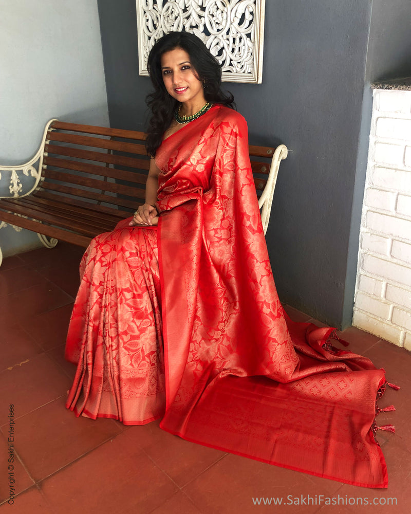 EE-S25374 Banarsi Red Saree – sakhifashions