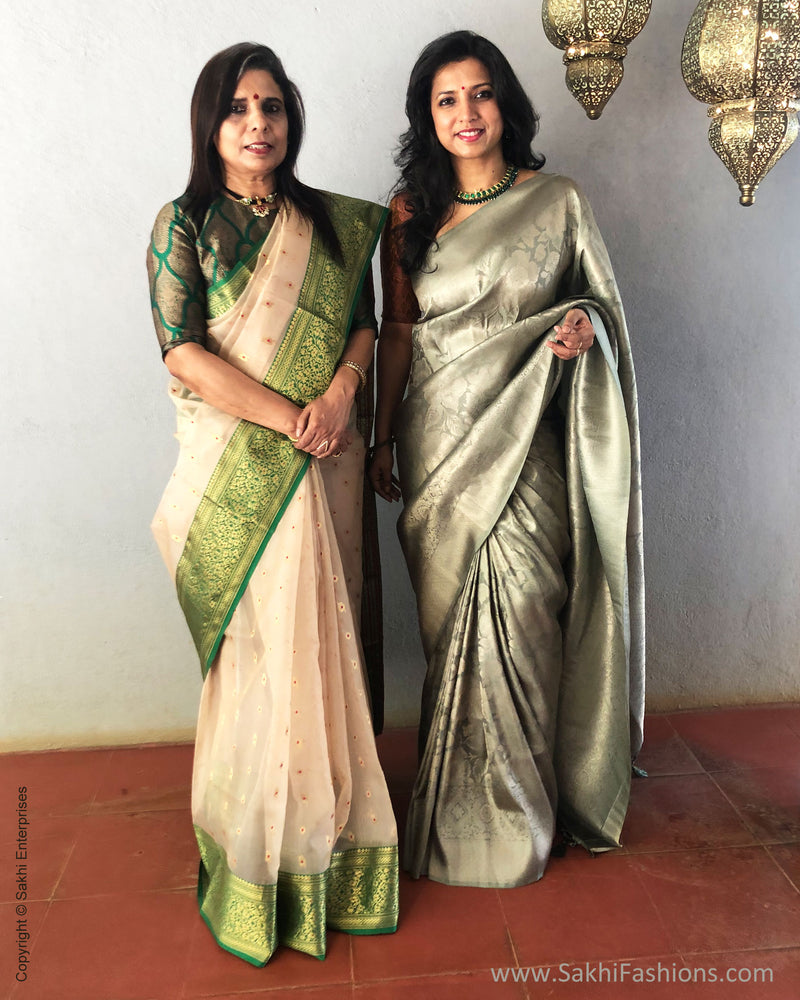 EE-S25378 Banarsi Green Saree