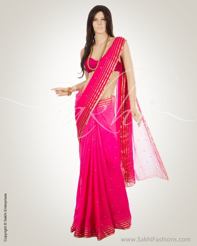 MSM-23792 - Pink & Gold Pure Georgette Saree