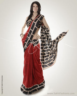 BGM-AC6 Red & Black Pure Tussar Silk Saree