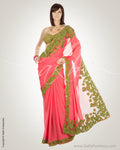 MSM-29612 - Peach & Green Pure Georgette Saree