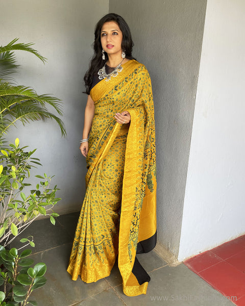 Yellow Ajrakh saree | Sakhi Fashions – sakhifashions