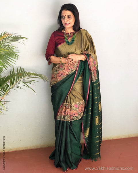 Pink & Green Pure Kanchi Silk Saree | Sakhi Fashions – sakhifashions