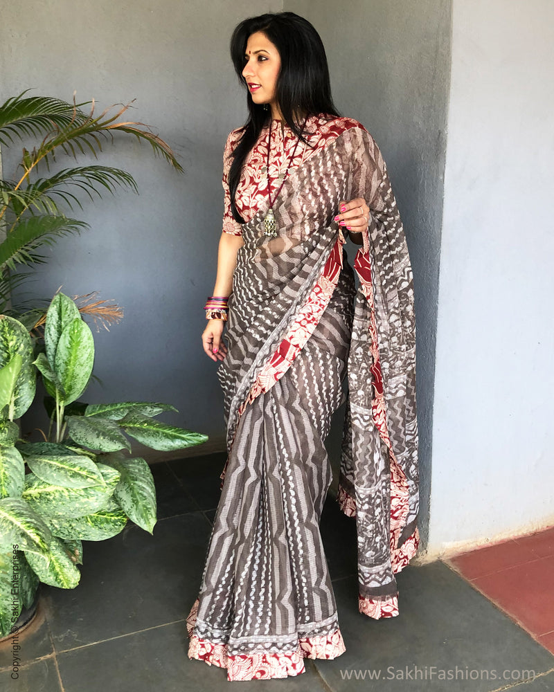 EE-S23322 Grey cotton Kota Block print