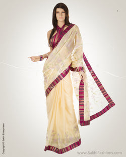 MSM-12117 - Cream & Multi Pure Organza Silk Saree