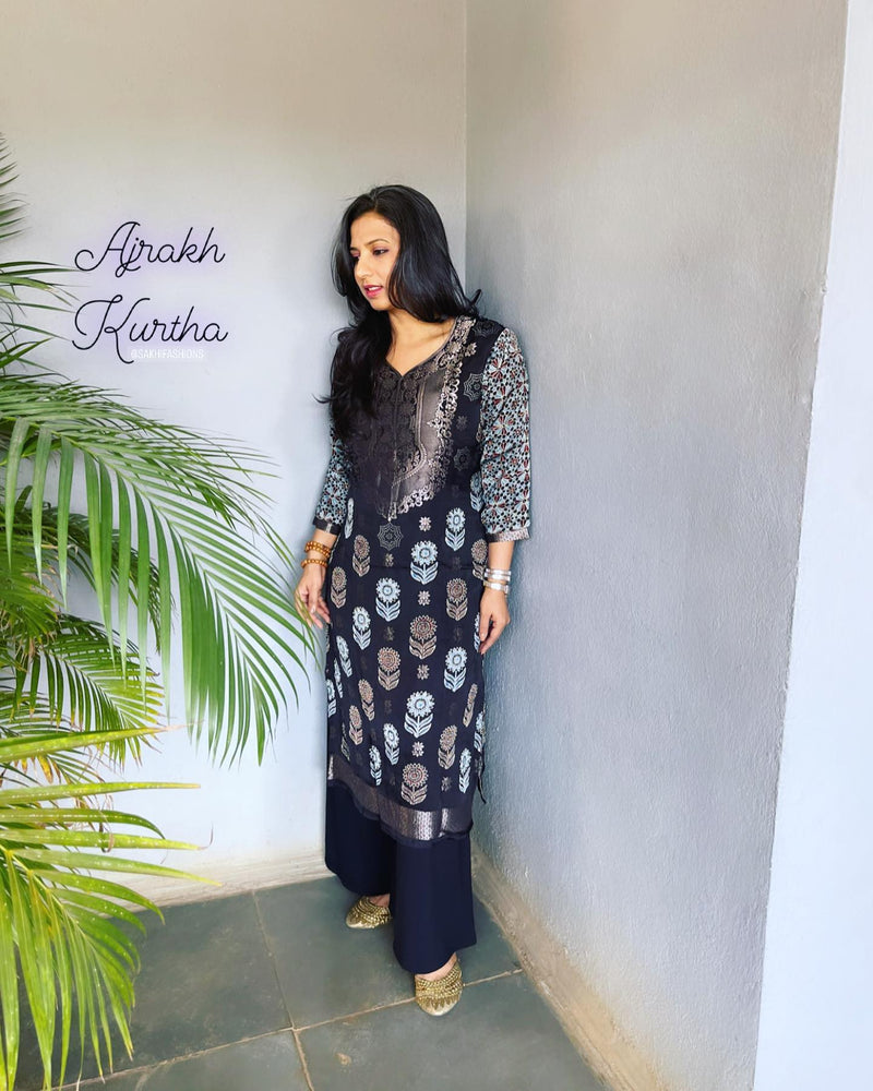 EE-V16558 Black Ajrak Kurthi