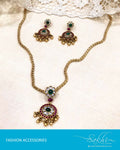 AJDS-22932 - Gold  Mix Metal Necklace & Earring