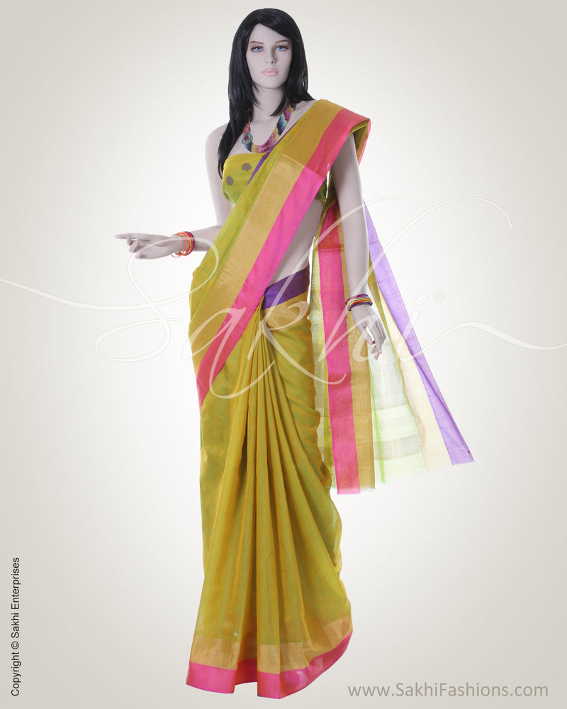 BGN-DB3 Green & Pink Silk & Cotton Saree