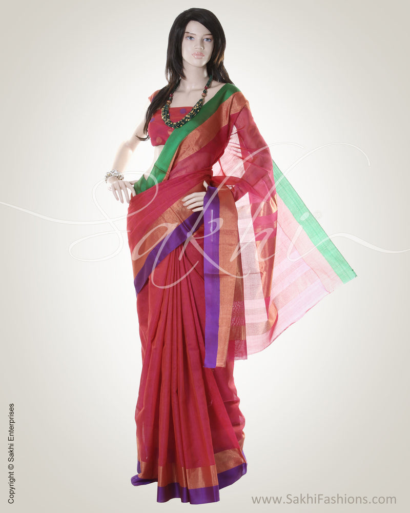 BGN-DA5 Pink & Green Silk & Cotton Saree