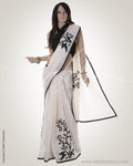 BGN-BC6 White & Black Supernet Saree