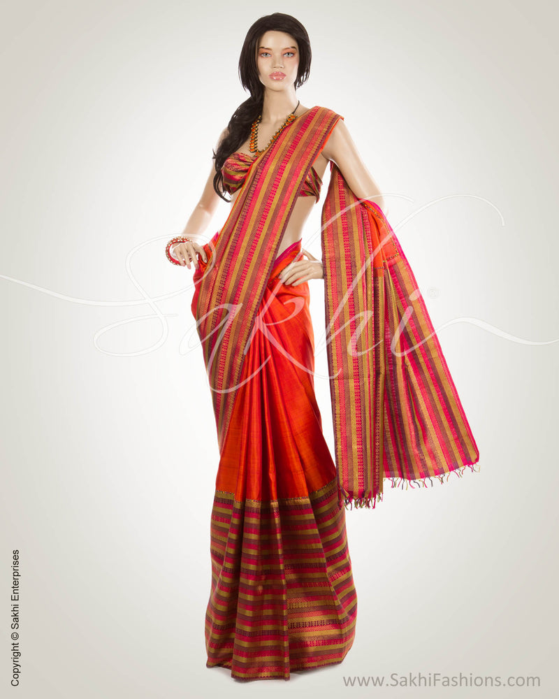 MSM-19317 - Orange & Multi Pure Kanchi Silk Saree