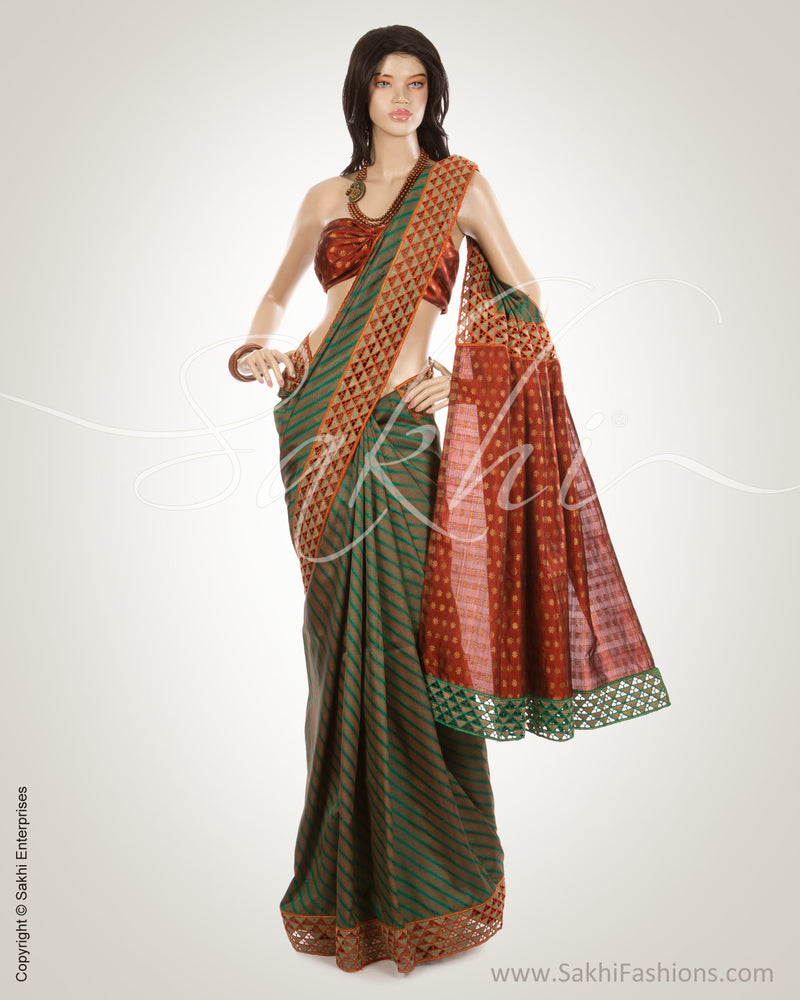 MSM-988 - Green & Orange Pure Kanchi Silk Saree