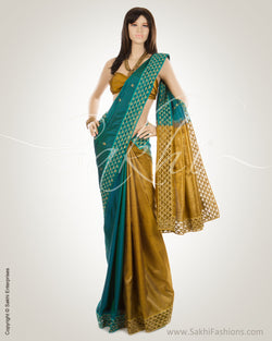 MSM-13274 - Green & Mustard Pure Kanchi Silk Saree