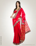 MSN-1523 - Red & Blue Banarsi Cotton Saree
