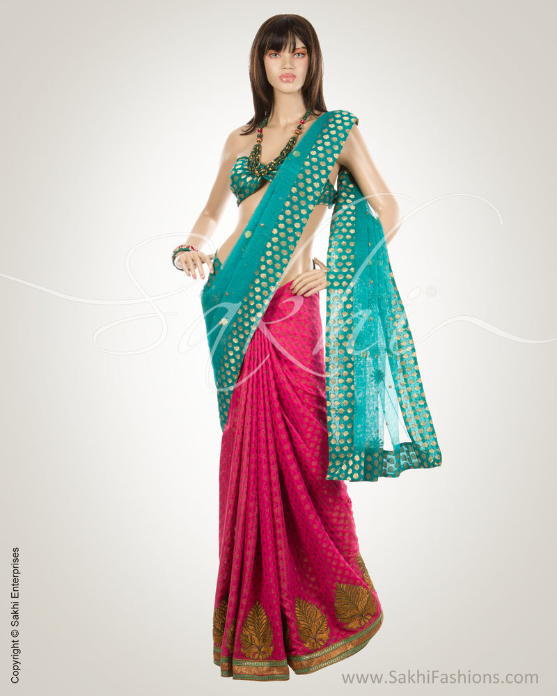 MSM-20006 - Green & Pink Pure Silk Saree