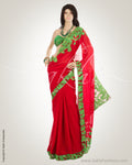 MSM-29621 Red & Green Pure Georgette Saree