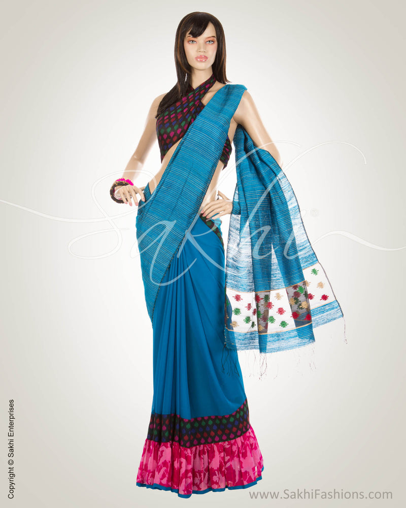 MSM-17489 Blue & Multi Pure Tussar Silk Saree