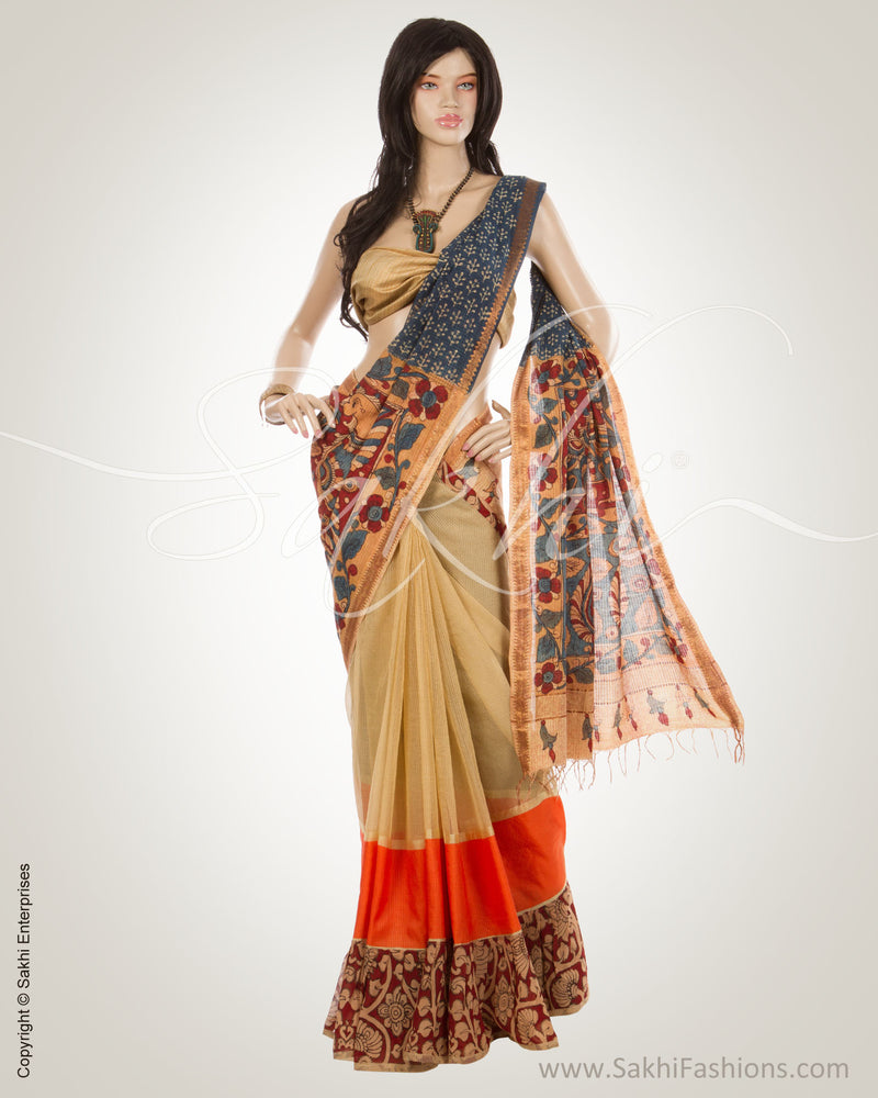 MSN-12842 - Beige & Multi Pure Kora & Cotton Saree