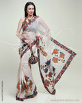 SR-0356 Cream & Mustard Organza Saree