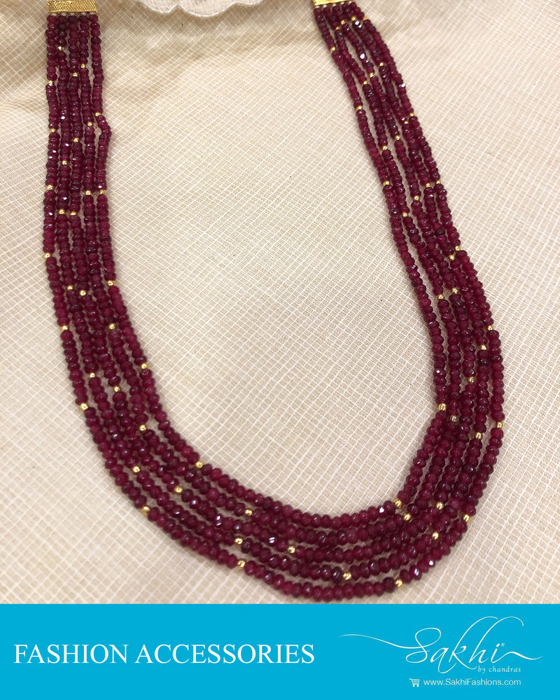 AJDS-16134 - Ruby & gold Crystal 5 layer Mala
