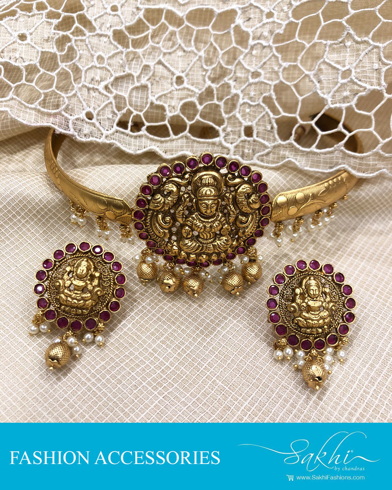 AJDS-20820 - Gold &  Mix Metal Necklace & Earring