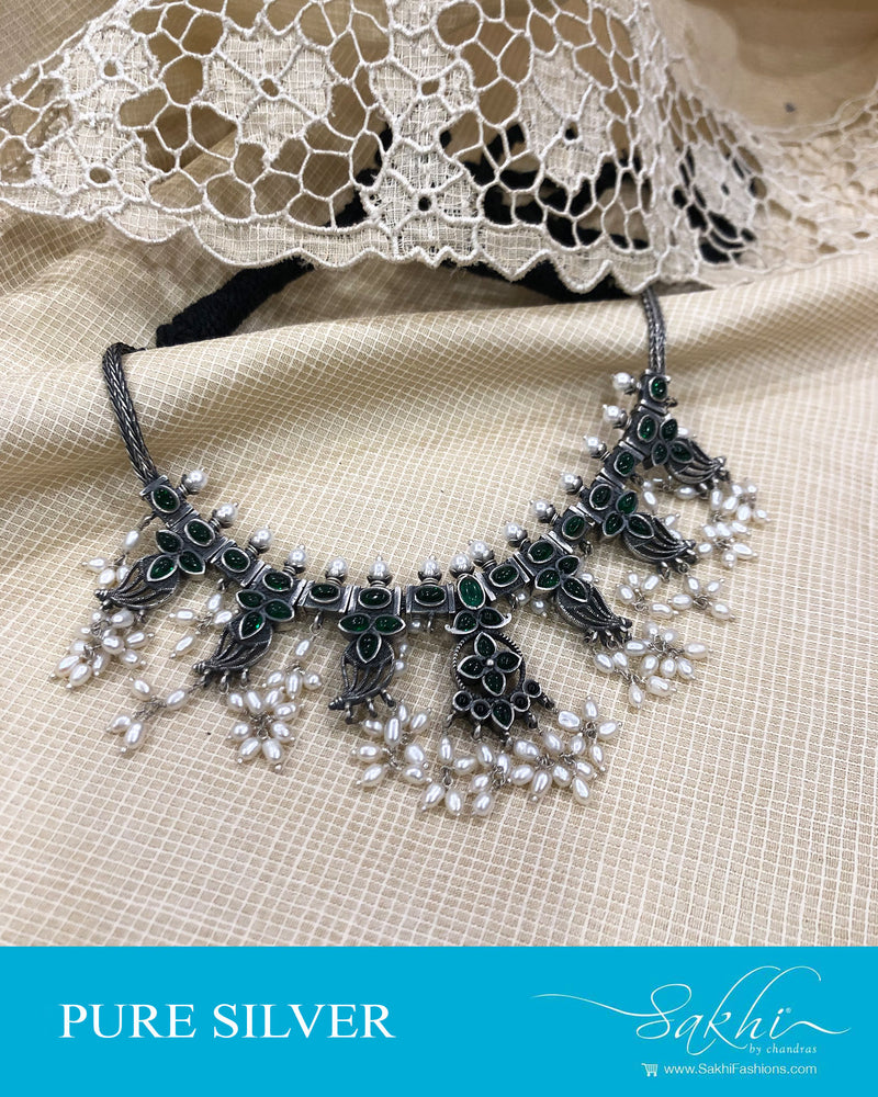 ASDS-21290 - Green & pink pure Silver Reversible Guttapusulu
