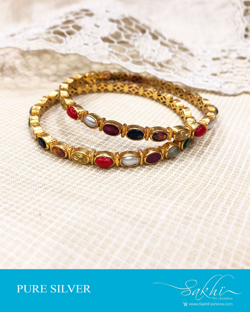 ASDS-21520 - Silver & multi pure Silver Navarathna Bangle