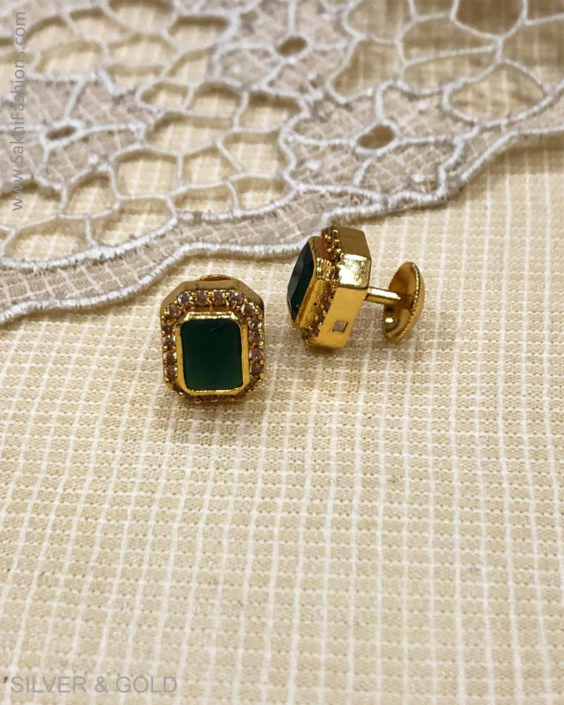 ASDS-23228 - Green stud earring Silver & Gold