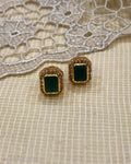 ASDS-23228 - Green stud earring Silver & Gold
