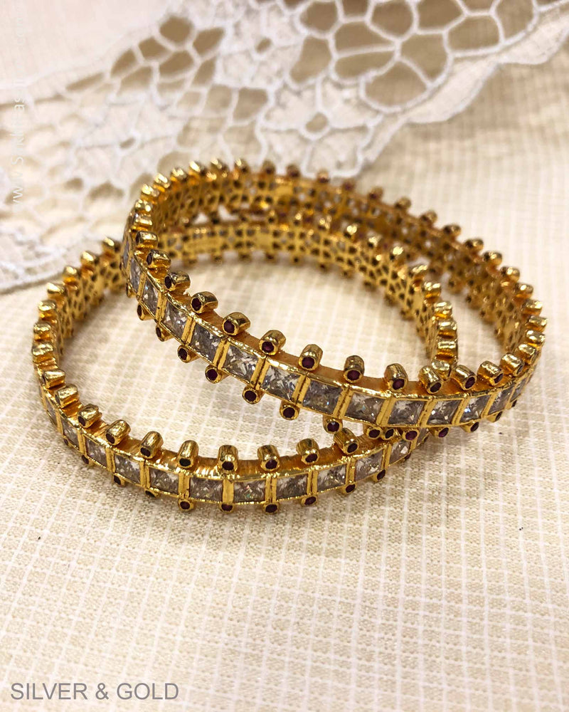 ASDS-23236 - White Bangle Silver & Gold