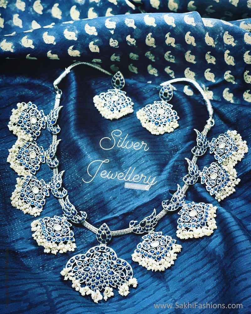 ASDS-48135 Blue Silver Necklace