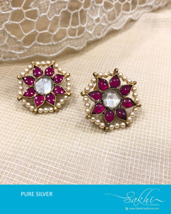 ASDS-T020 - Pink & gold pure Silver Earring