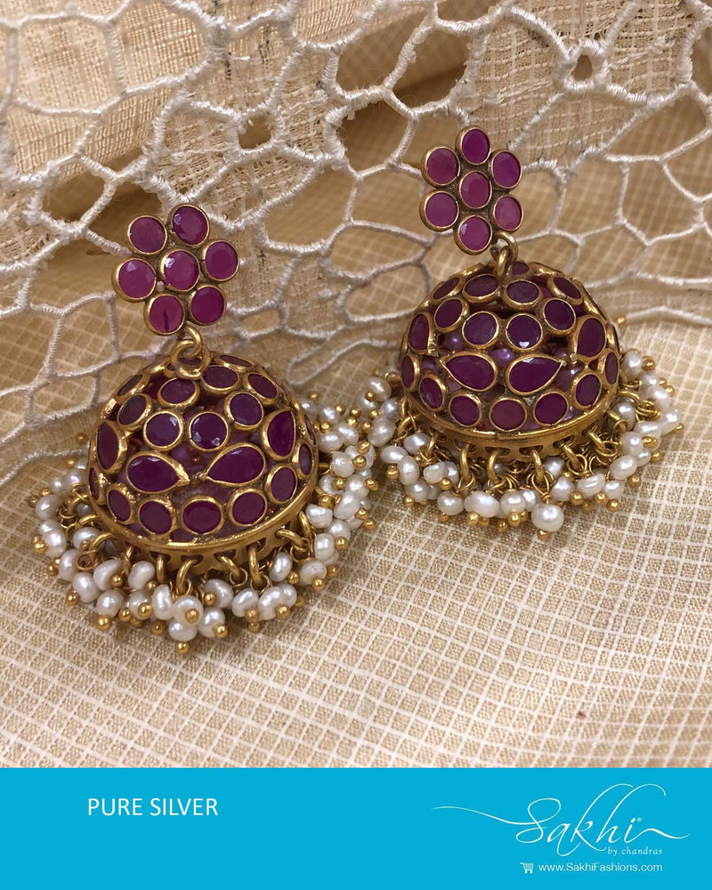 ASDS-T030 Pink Silver Jhumka