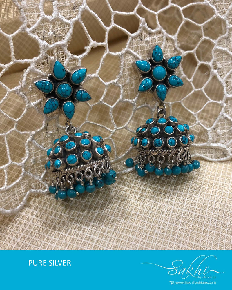 ASDS-T031 - Silver & blue pure Silver Earring