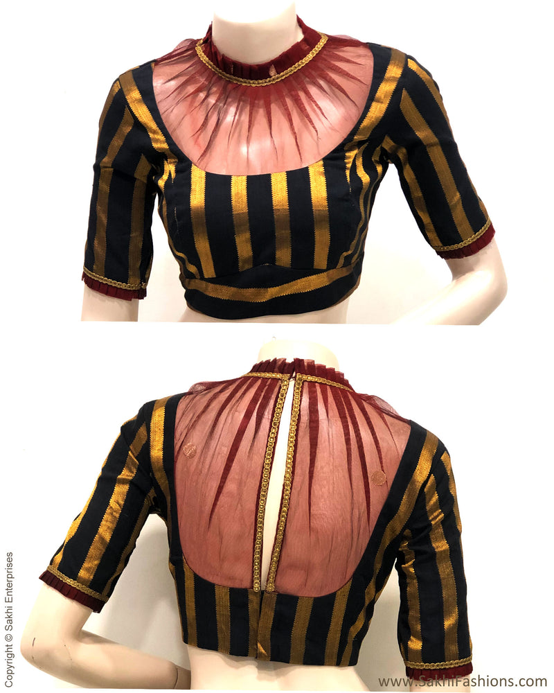 BL-R22692 - Black & Maroon Cotton Blouse