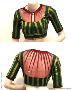 BL-R22691 - Green & Marron Cotton Blouse
