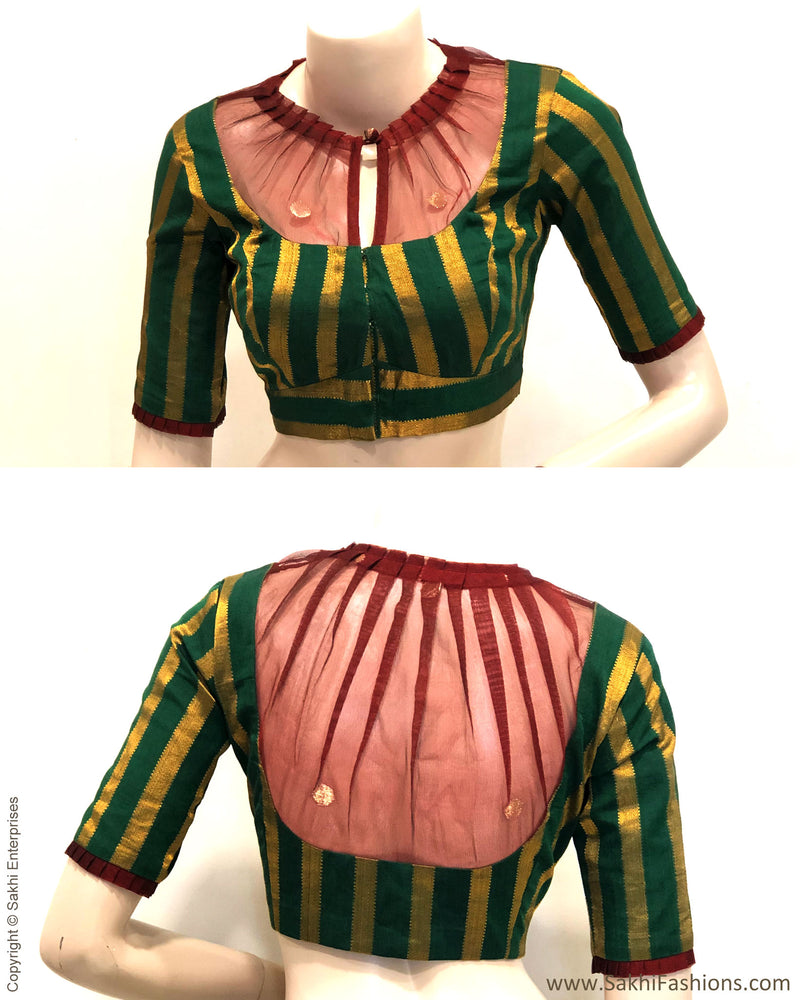 BL-R22691 - Green & Marron Cotton Blouse