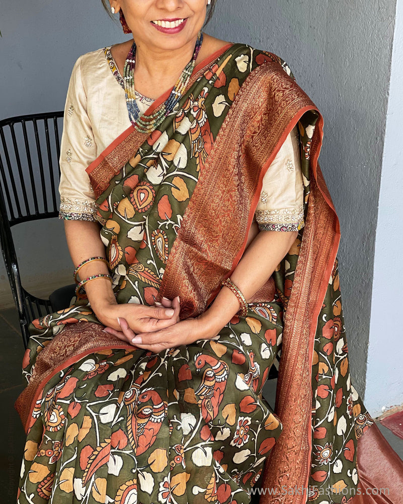 BL-T19322 Kundan Tussar RBlouse