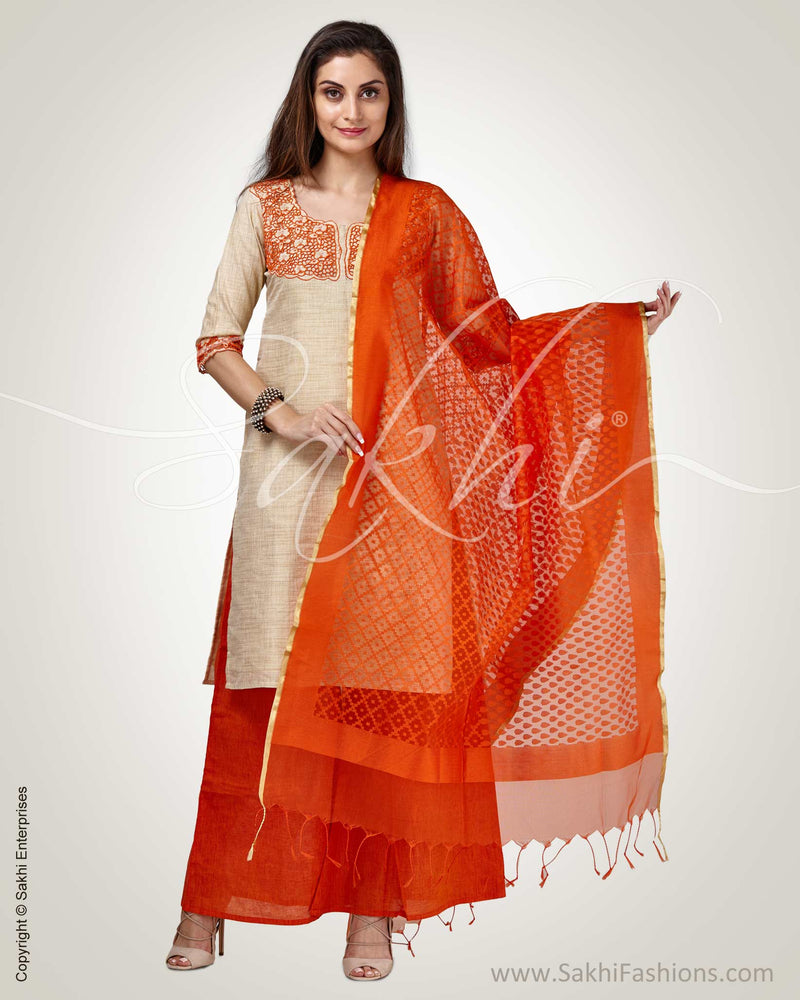 CDQ-18211 - Beige & Orange Cotton Indowestern