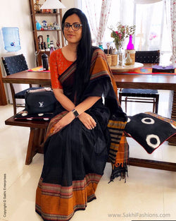 DPS-12661 Black Cotton sari