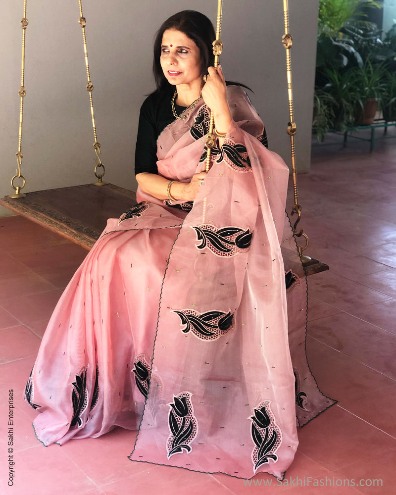 EE-R25876 Pink & Green Pure Organza Silk saree