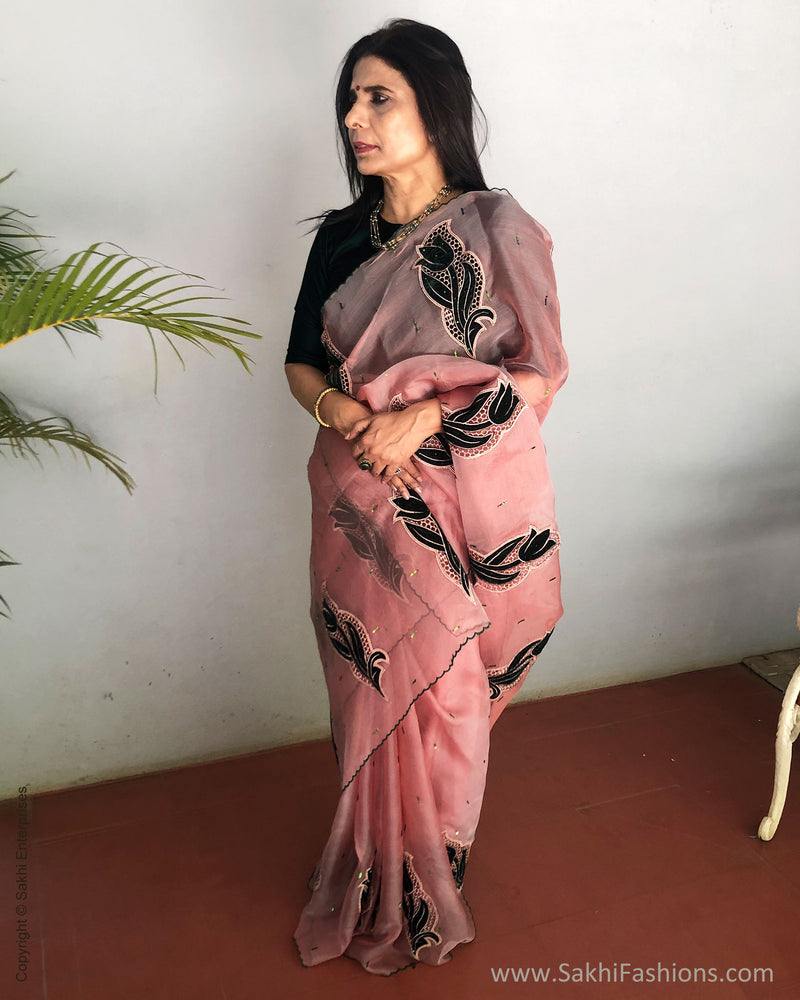 EE-R25876 Pink & Green Pure Organza Silk saree