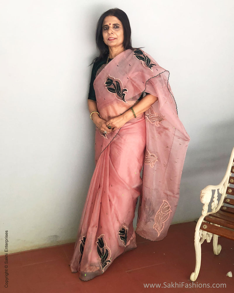 EE-R25876 Pink & Green Pure Organza Silk saree