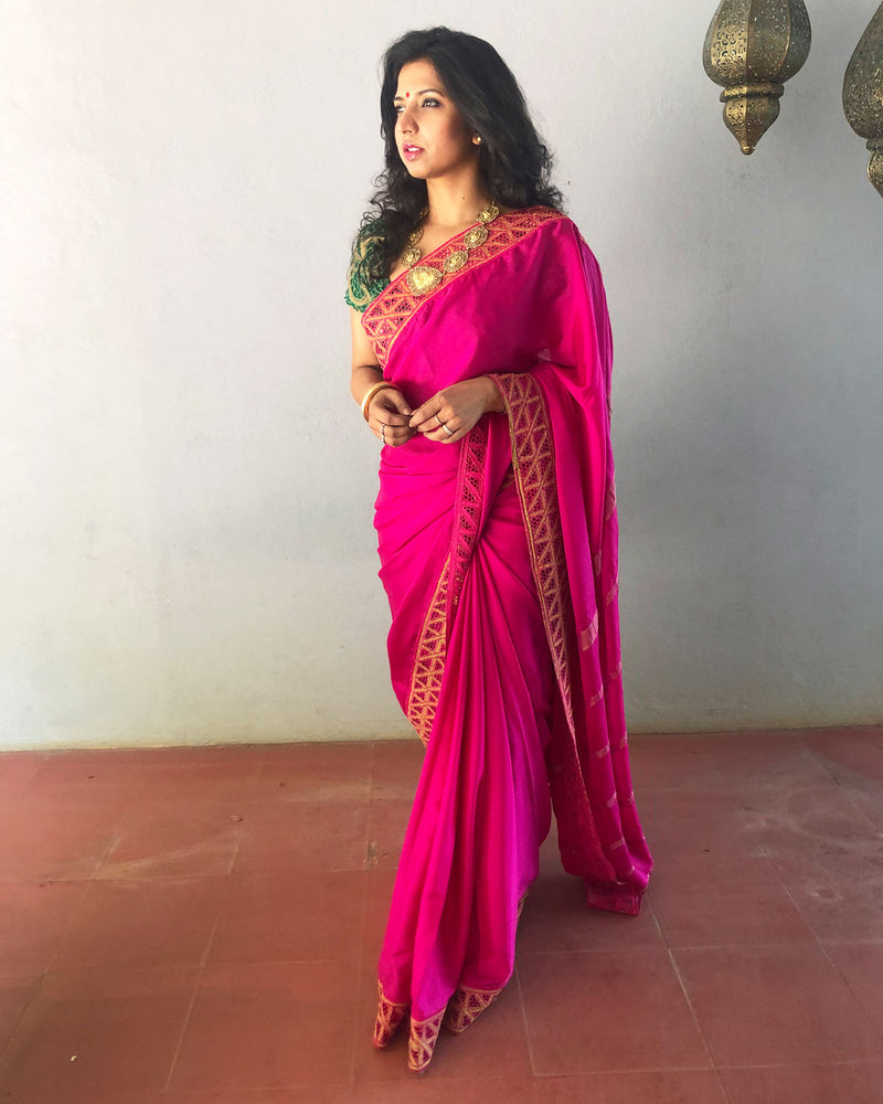 EE-R26700 - Pink Crepe Saree