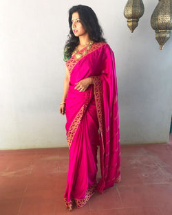 EE-R26700 - Pink Crepe Saree
