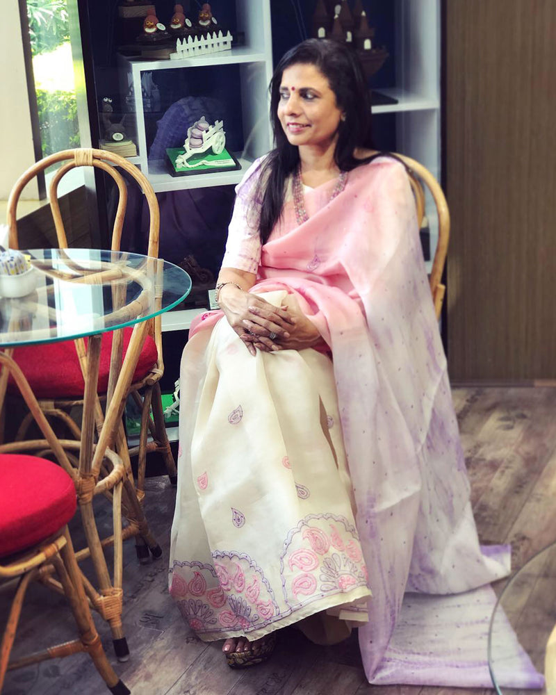 EE-R6663 Pink Organza Saree
