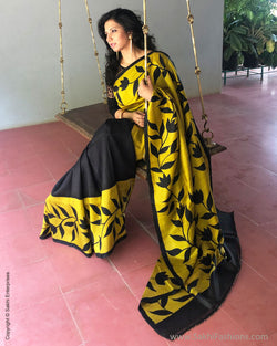EE-S11474 - Yellow pure Silk saree