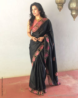 EE-S11859 - Black pure Kanchivaram silk saree