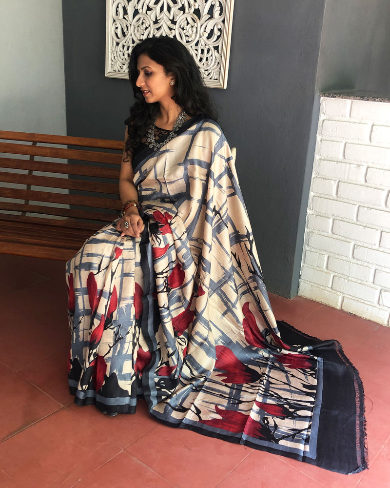 EE-S12475 - Multi pure Tussar saree